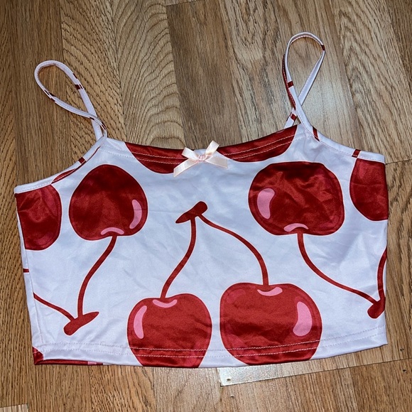 Cherry Print Pajama Top With Bow NWOT - Picture 1 of 8